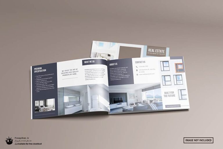 موکاپ مجله سایز A5 در حالت باز و بسته