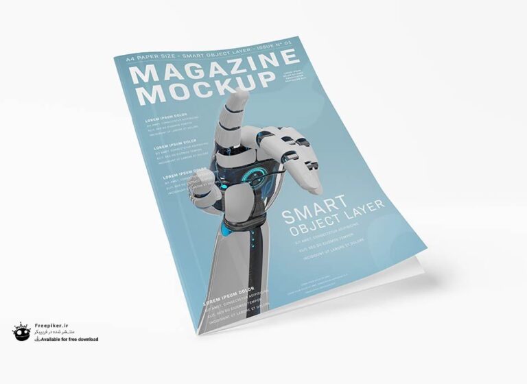 موکاپ جلد روی مجله در حالت بسته با رنگ آبی