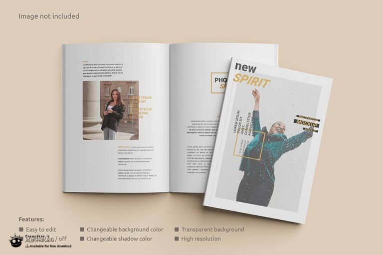 موکاپ جلد روی مجله و صفحات داخلی در بکگراند روشن