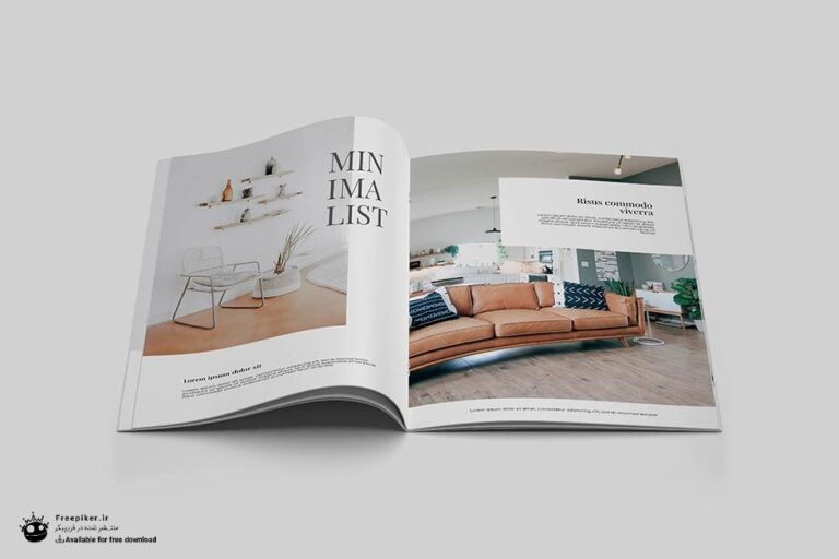 موکاپ صفحات داخلی مجله از نمای رویرو