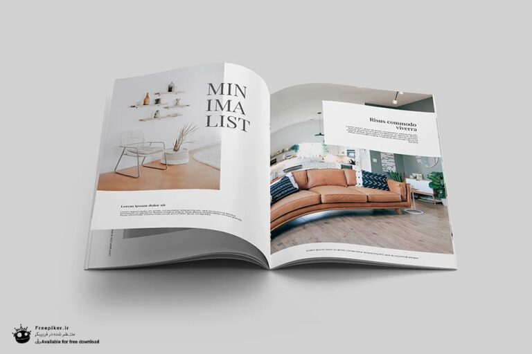 موکاپ صفحات داخلی مجله در حالت ورق زدن