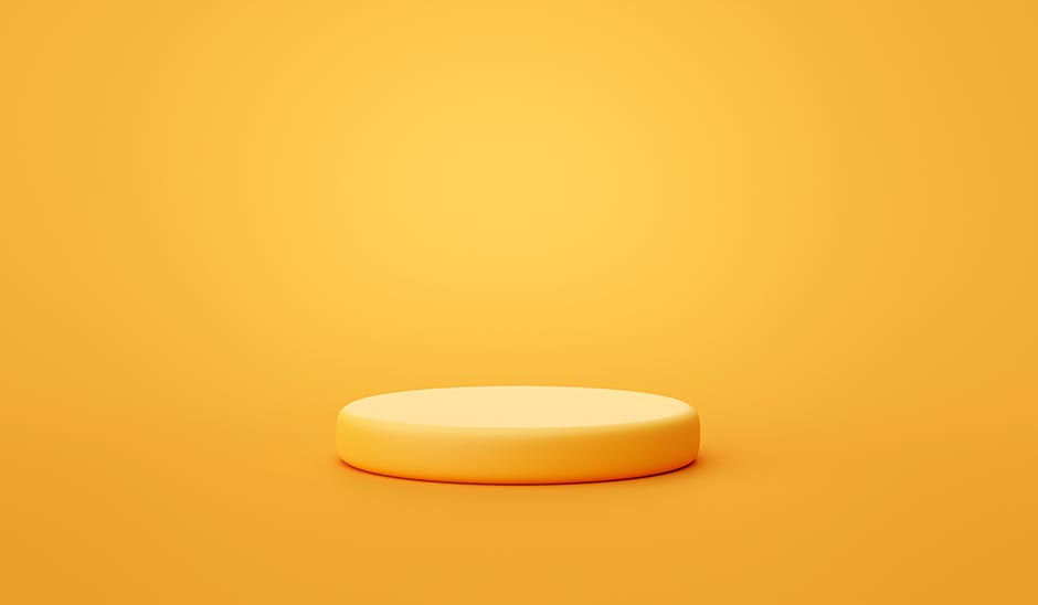 سکوی سه بعدی ساده و مینیمال نمایش محصول با رنگ زرد در بکگراند زرد رنگ جذاب
