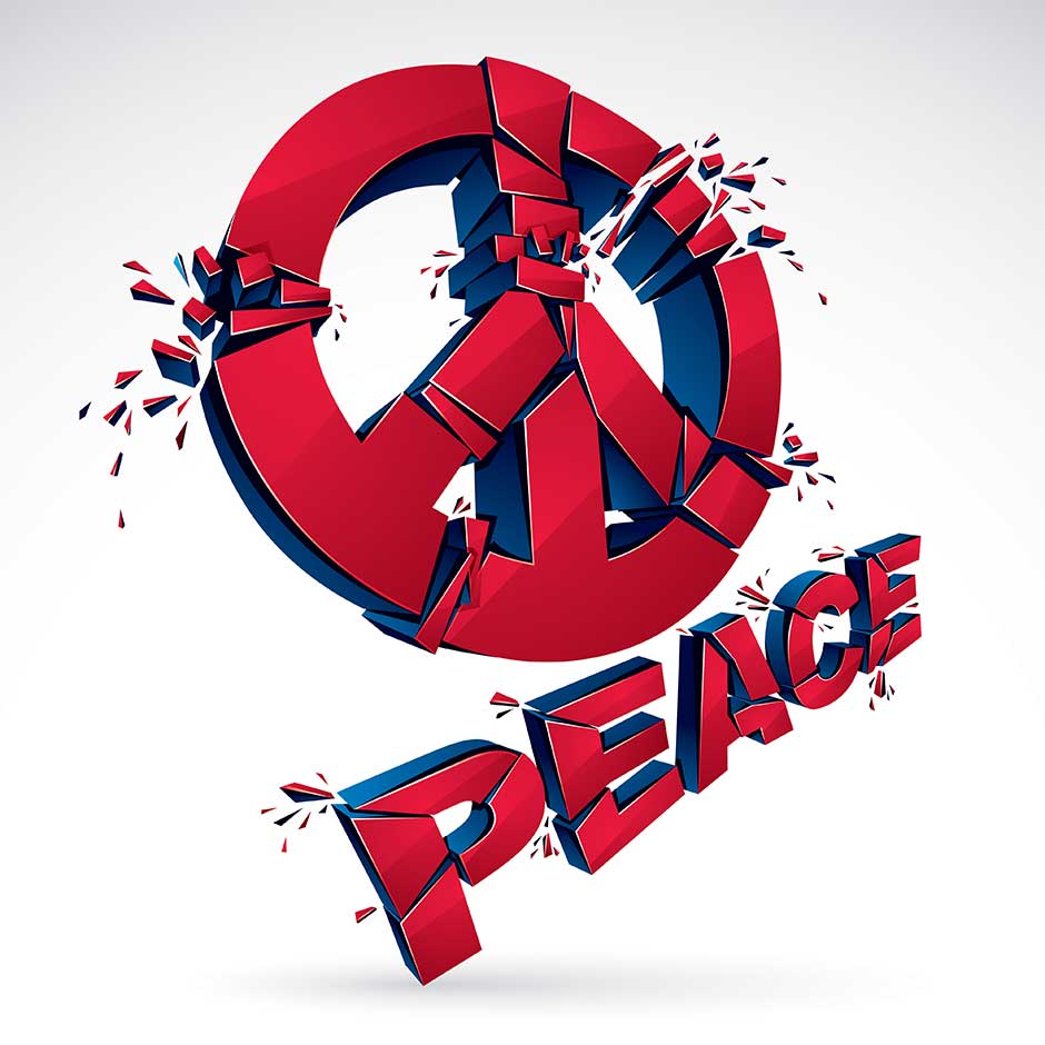 وکتور سه بعدی آرم و نشان صلح با کلمه انگلیسی صلح