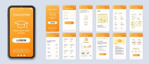 کیت UI با تم سفید و نارنجی با 12 صفحه مختلف آماده مناسب اپلیکیشن های آموزشی