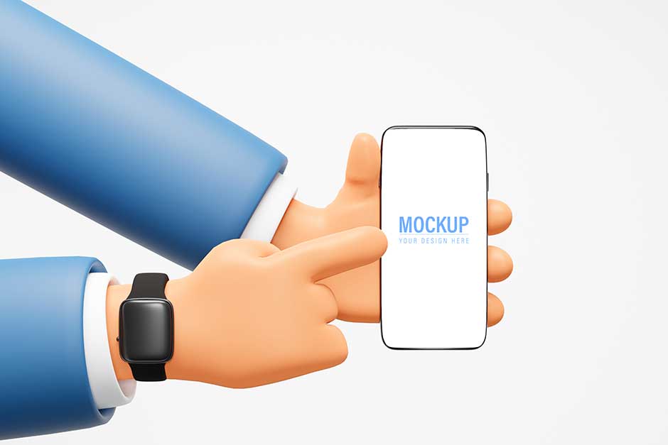 موکاپ تصویر سه بعدی دست در حال نشان دادن صفحه نمایش گوشی