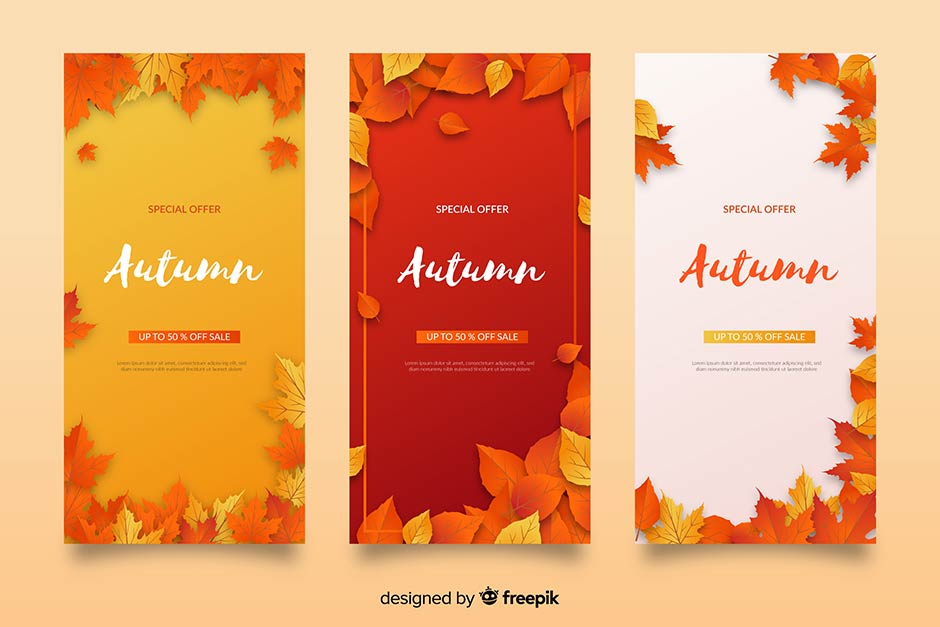 بنر استوری اینستاگرام 3 عددی پاییزی با رنگ های مختلف