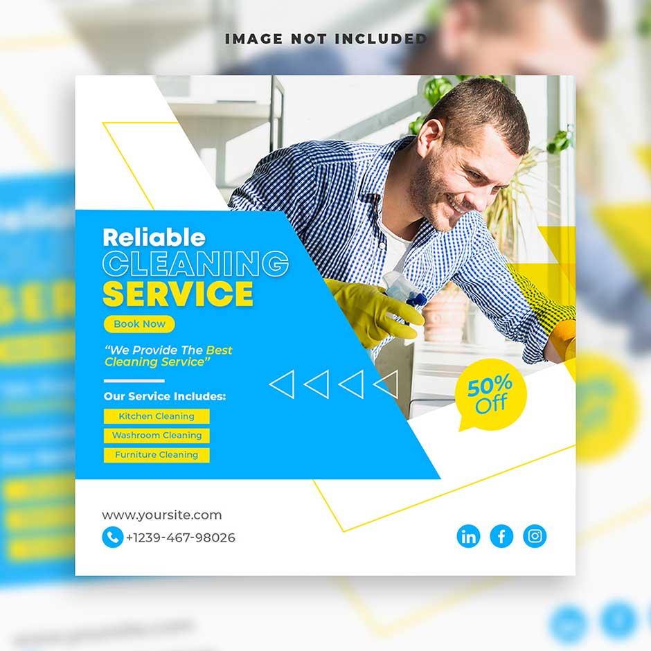 قالب اینستاگرام پست خدمات و سرویس با تم رنگی آبی و سفید همراه با عکس