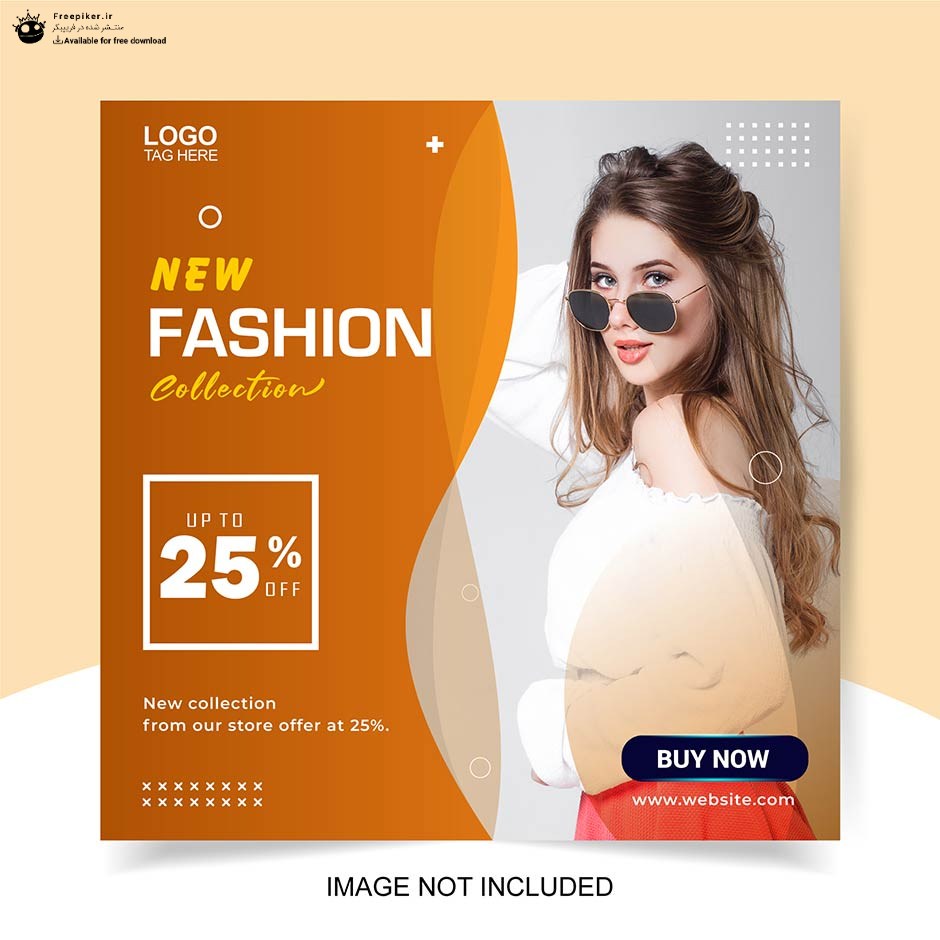 قالب اینستاگرام فروش محصولات لباس زنانه و فشن با تصویر خانم با عینک دودی و تم رنگی نارنجی و پاییزه