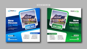 قالب اینستاگرام 2 عددی فروش ملک و املاک ساختمانی با تم رنگی سبز و آبی