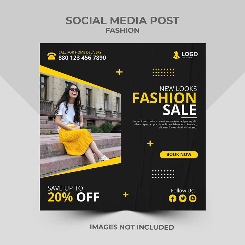 قالب اینستاگرام پست فروش ویژه لباس با تم رنگی مشکی طلایی