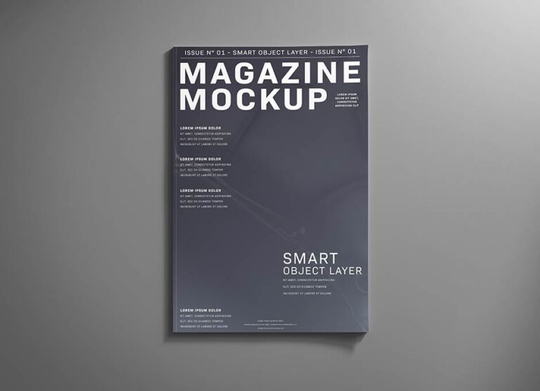 موکاپ جلد مجله لوکس سیاه رنگ در بکگراند تیره