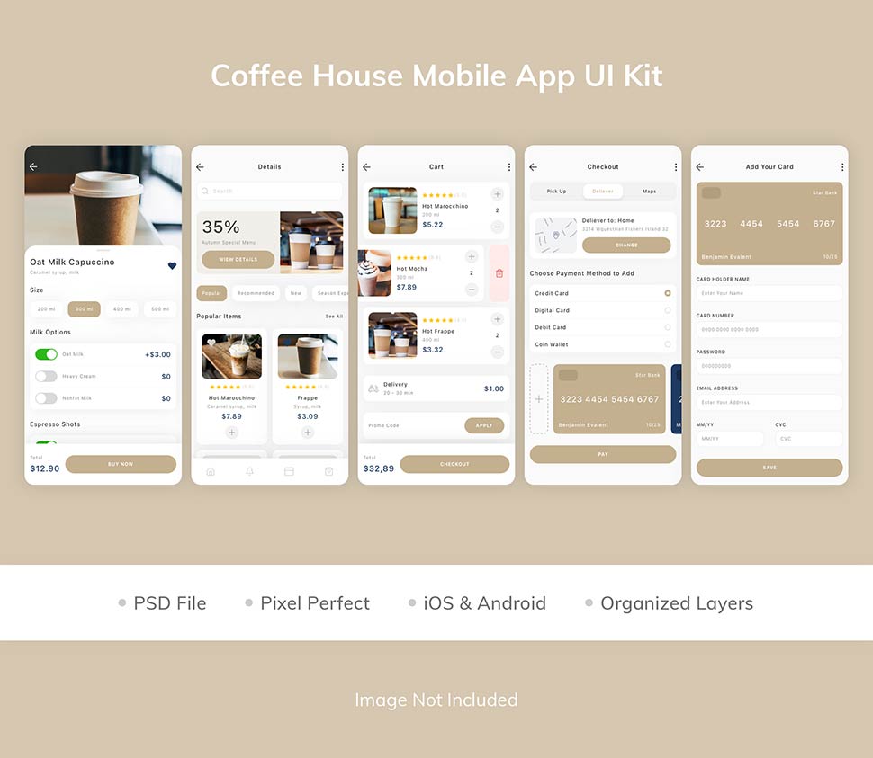 کیت طراحی اپلیکیشن کافی شاپ و سفارش قهوه