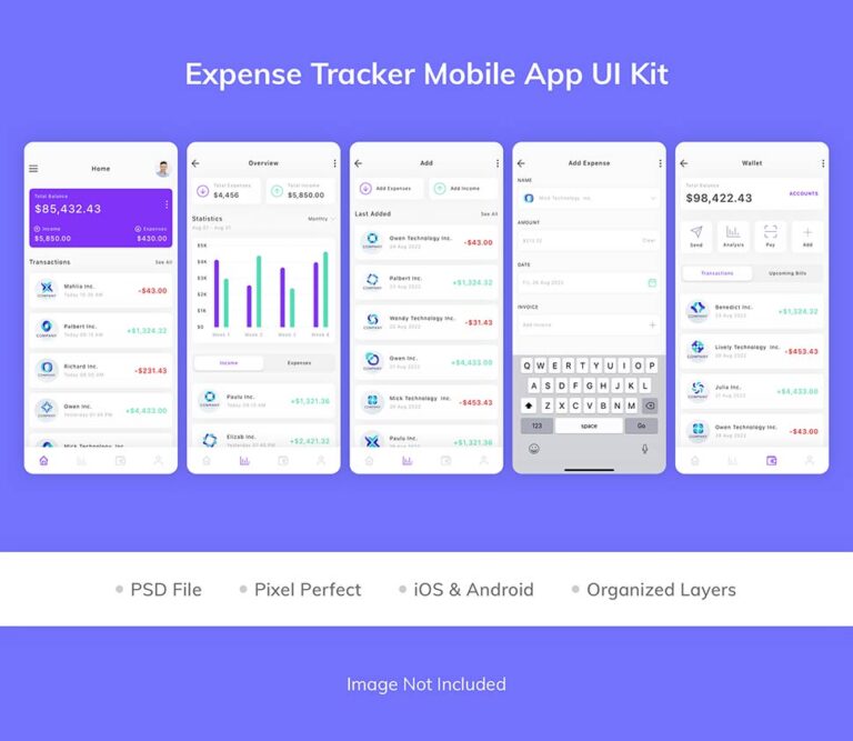 کیت طراحی اپلیکیشن مدیریت حساب بانکی