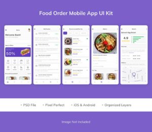 کیت طراحی اپلیکیشن سفارش آنلاین غذا با تم رنگی بنفش