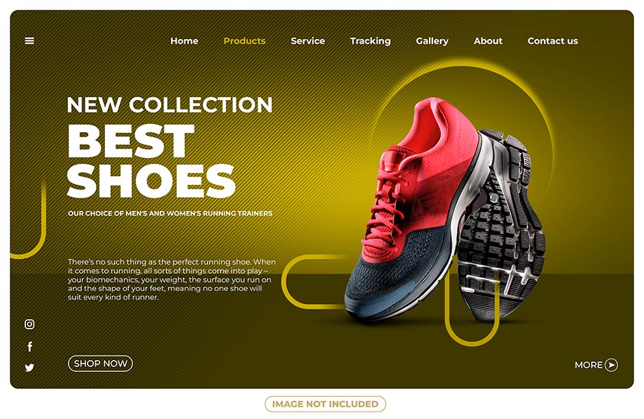 لندینگ پیج سایت فروش کفش های ورزشی با تم طلایی