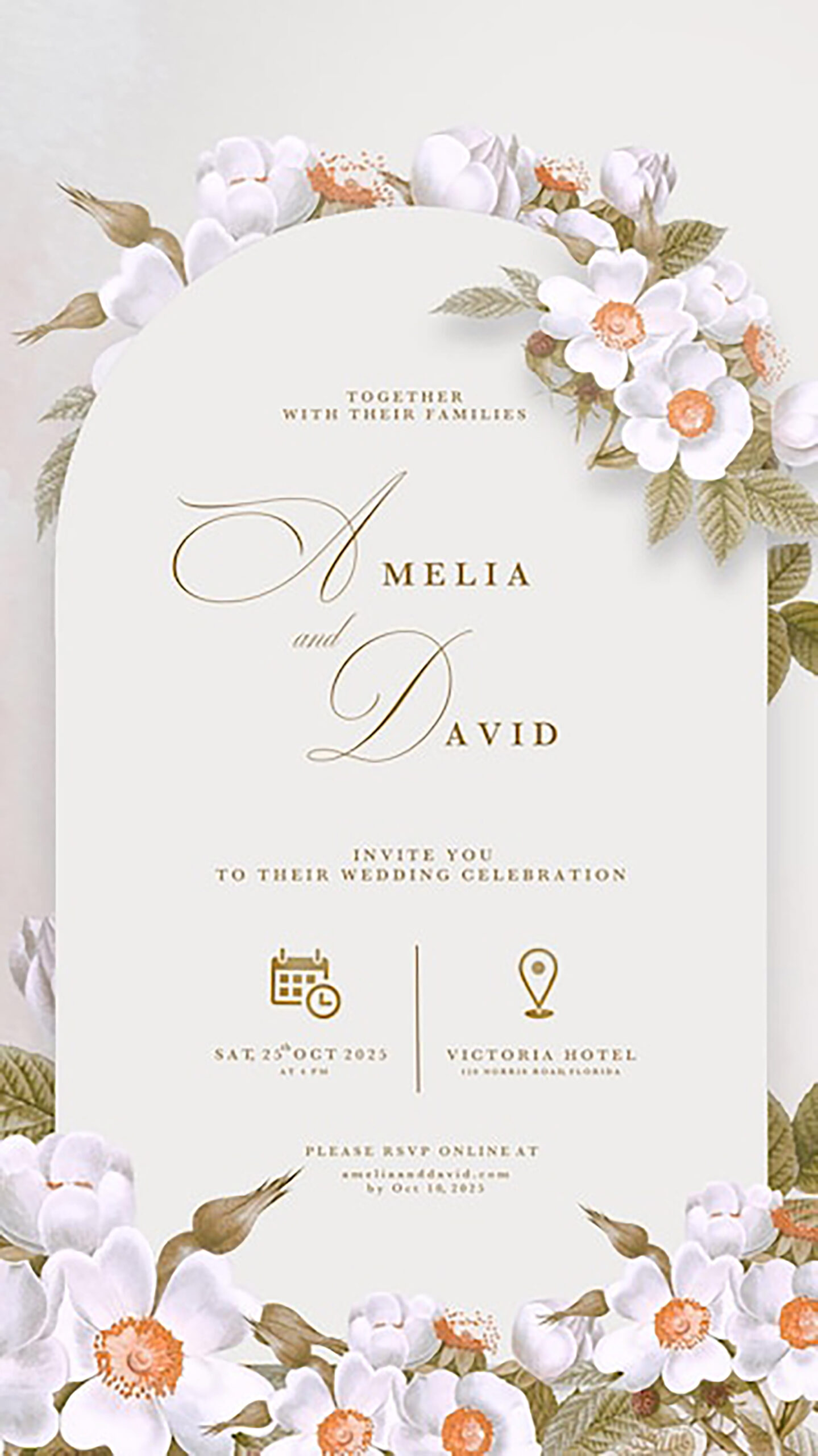 وکتور کارت دعوت عروسی با طرح گل های سفید