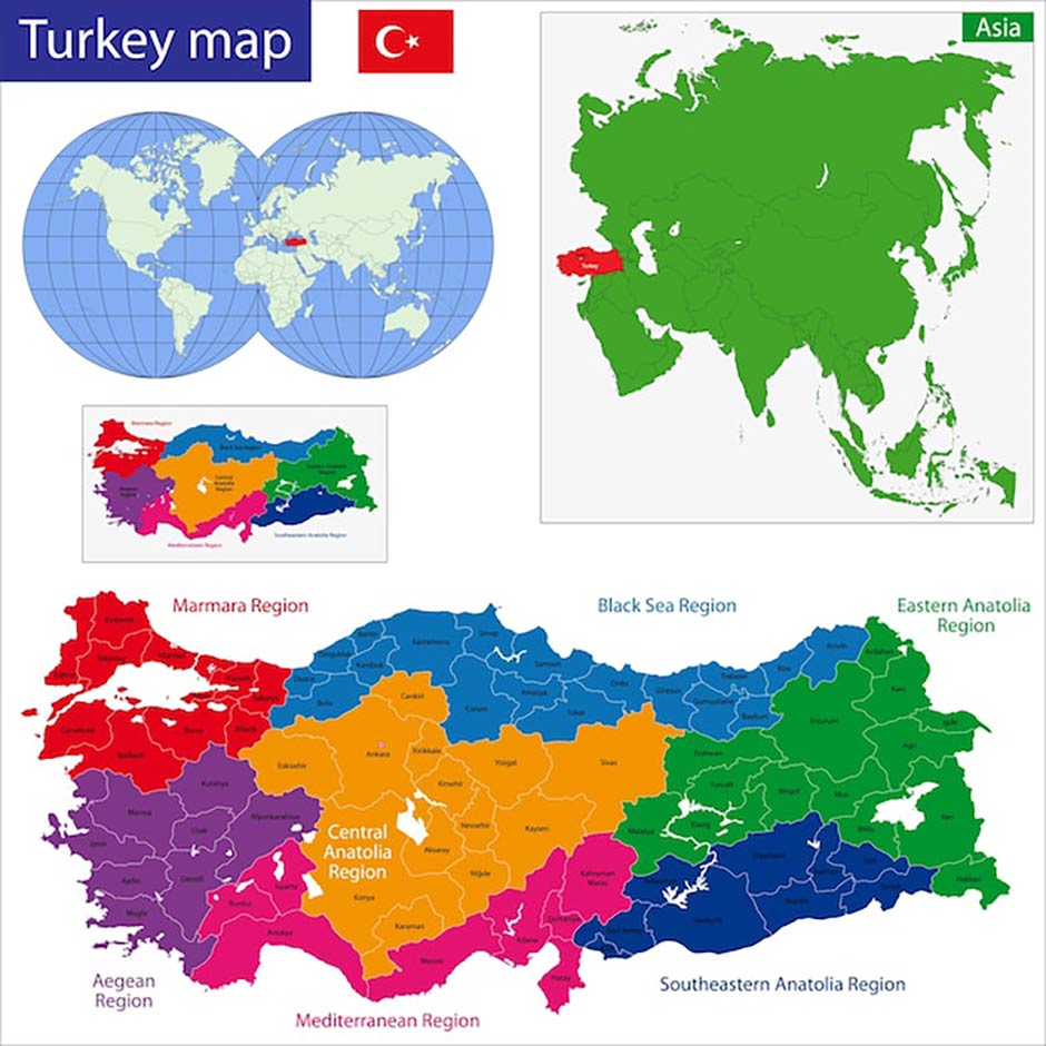 وکتور نقشه کشور ترکیه در شکل های مختلف