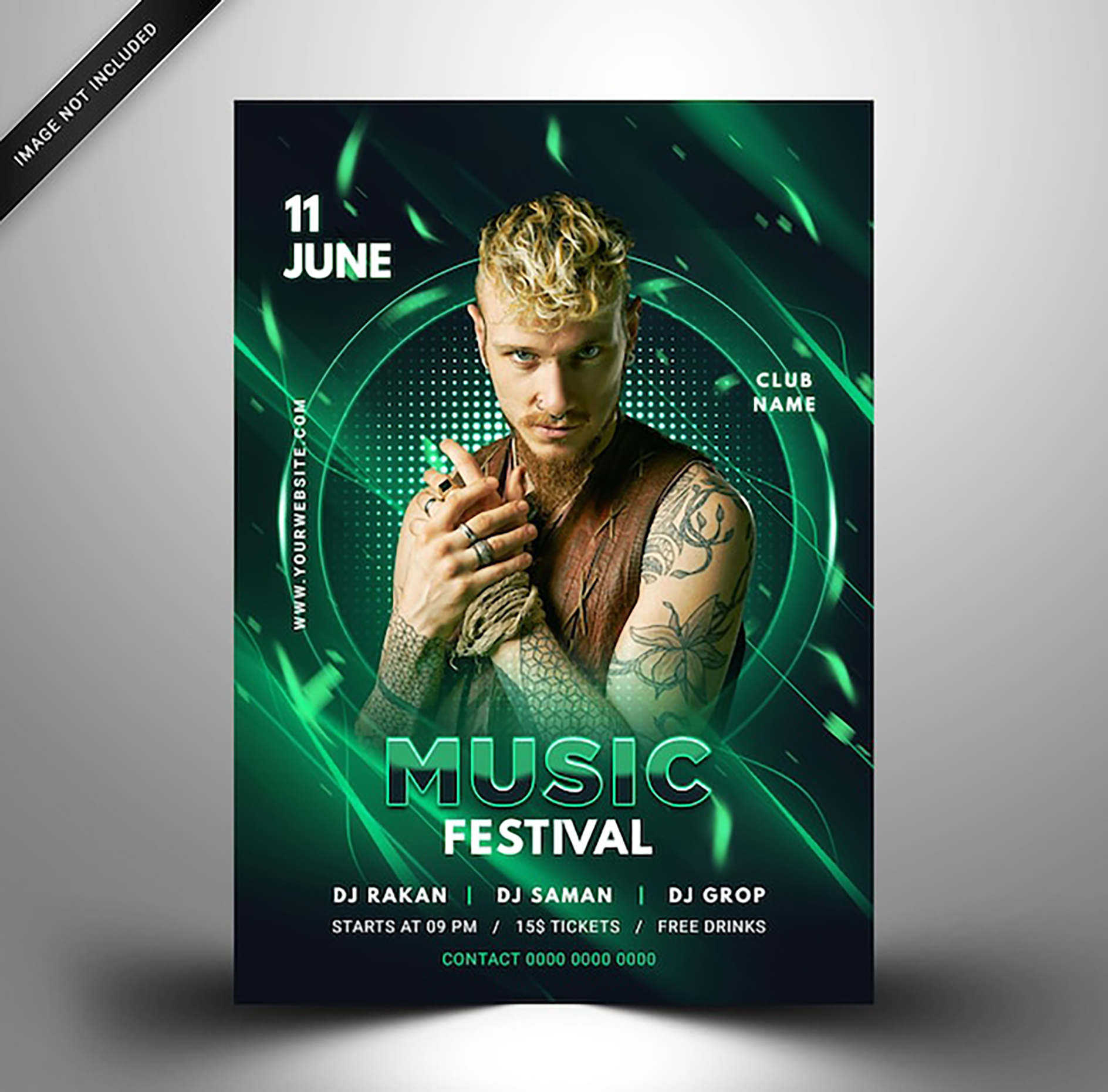 پوستر معرفی فستیوال موسیقی با تم رنگی سبز