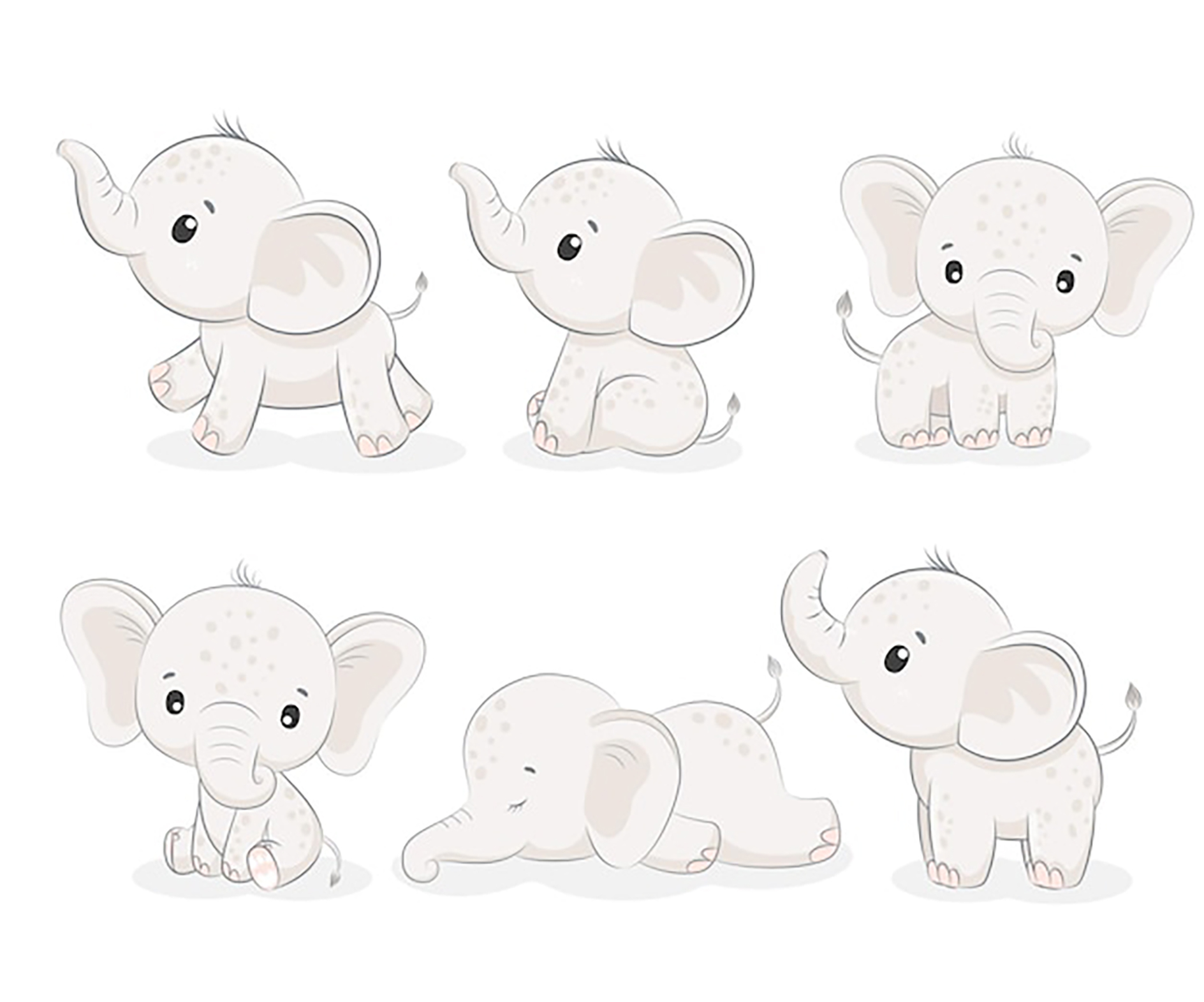 وکتور کارتونی بچه فیل در شش حالت مختلف