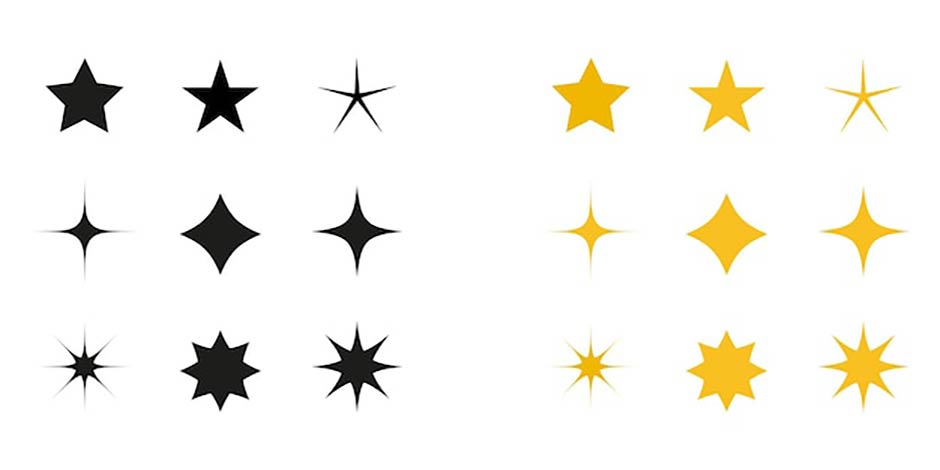 وکتور پکیج انواع ستاره در دو رنگ مشکی و زرد