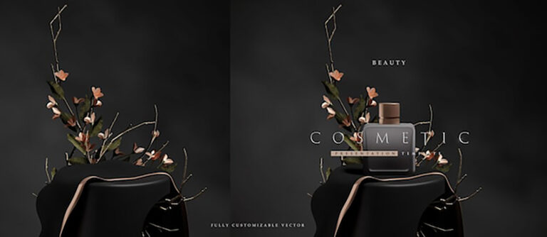 موکاپ عطر در فضای مشکی لاکچری