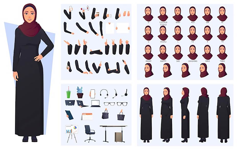 پکیج کاراکتر انیمیشن خانم باحجاب