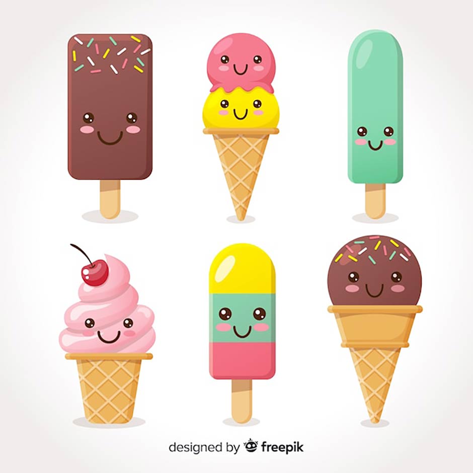 وکتور شش عدد بستنی کارتونی با رنگ شاد